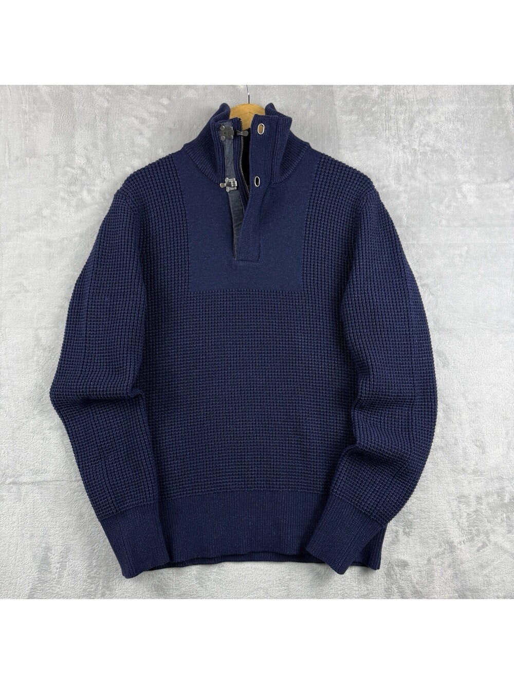 Banana Republic Navy Waffle Knit 1/4 Zip Mock Neck Sweater Men’s L Military Insp